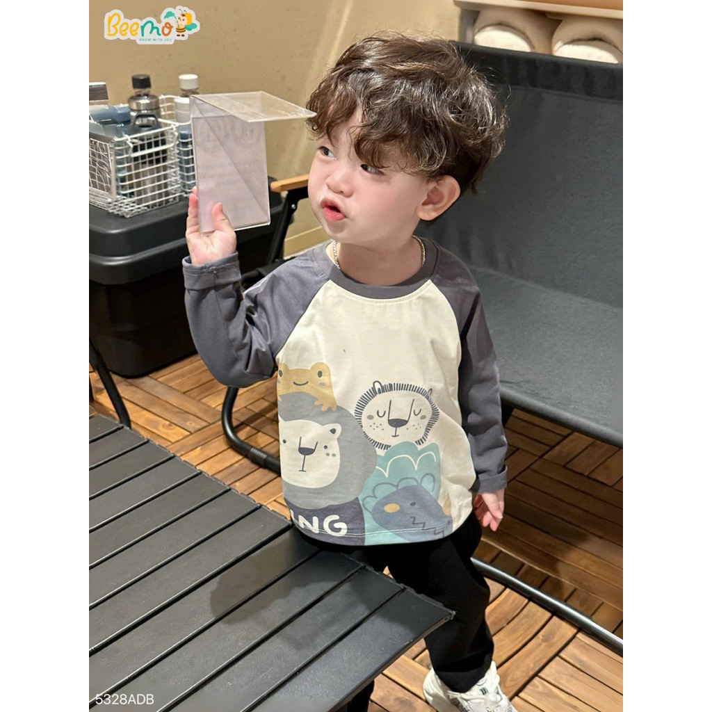Áo thun dài tay Raglan in hình Beemo chất liệu co giãn thoải mái cho bé trai 9-24kg