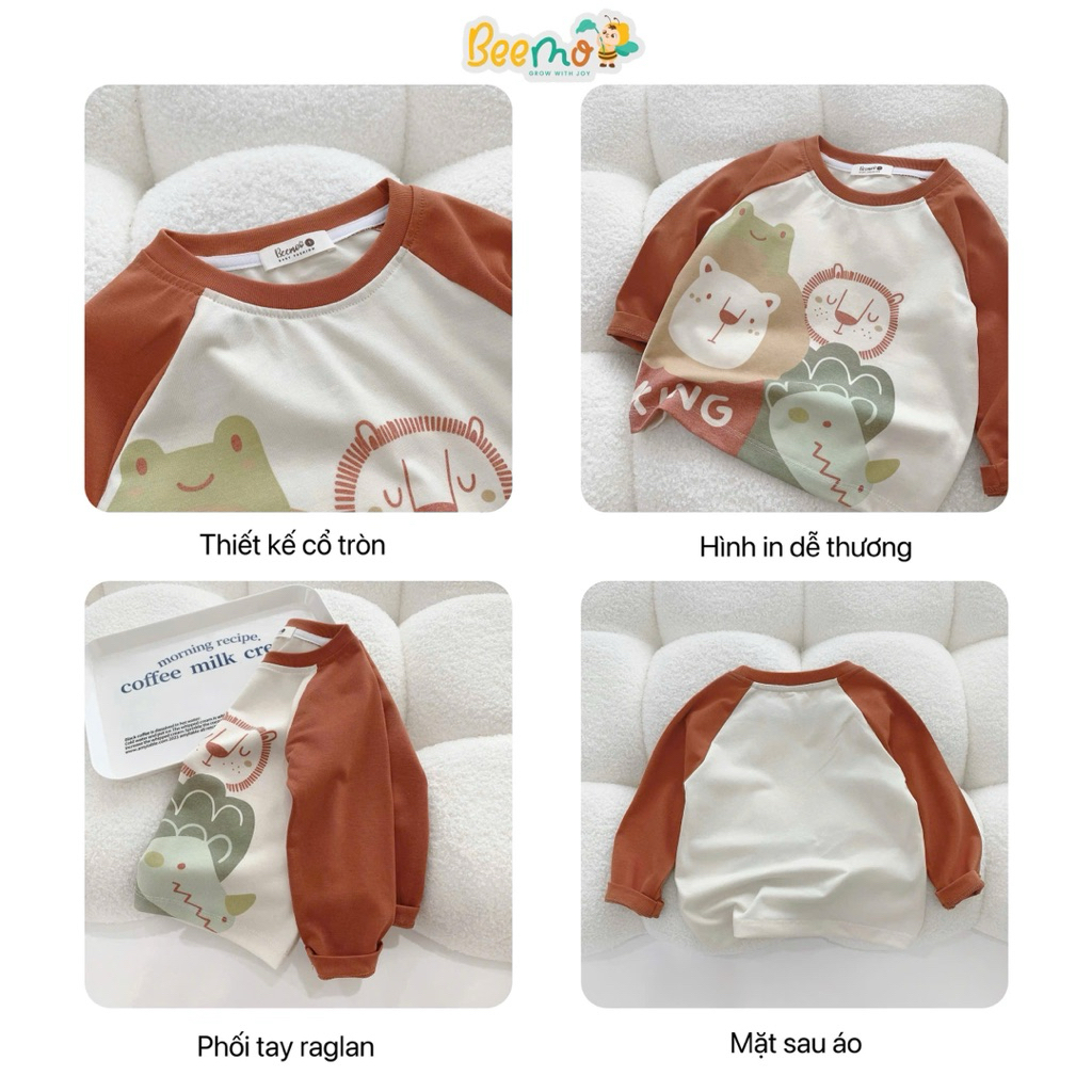 Áo thun dài tay Raglan in hình Beemo chất liệu co giãn thoải mái cho bé trai 9-24kg