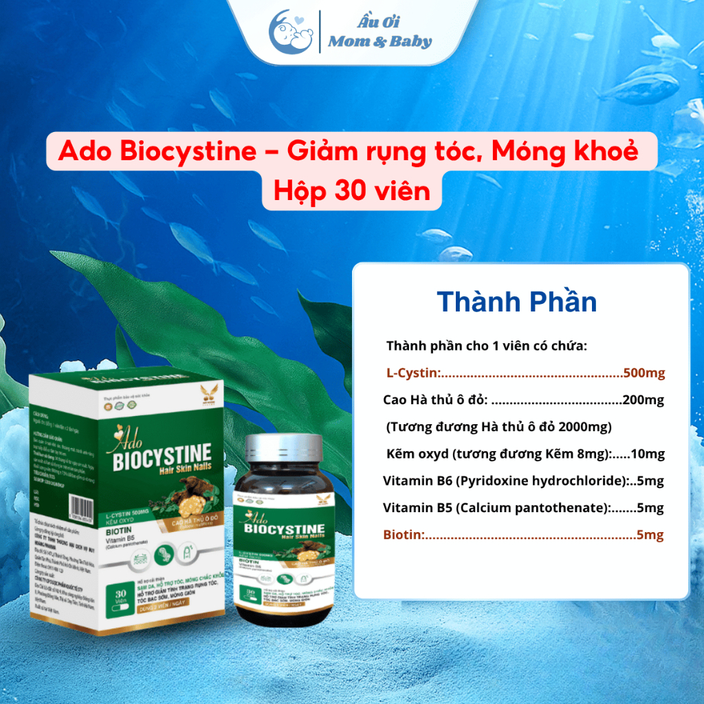 [COMBO MỌC TÓC] Ado Biocystine Ferum Gold Hỗ Trợ Mọc Tóc, Dưỡng Móng, Bổ Sung Máu Tạo Hồng Cầu