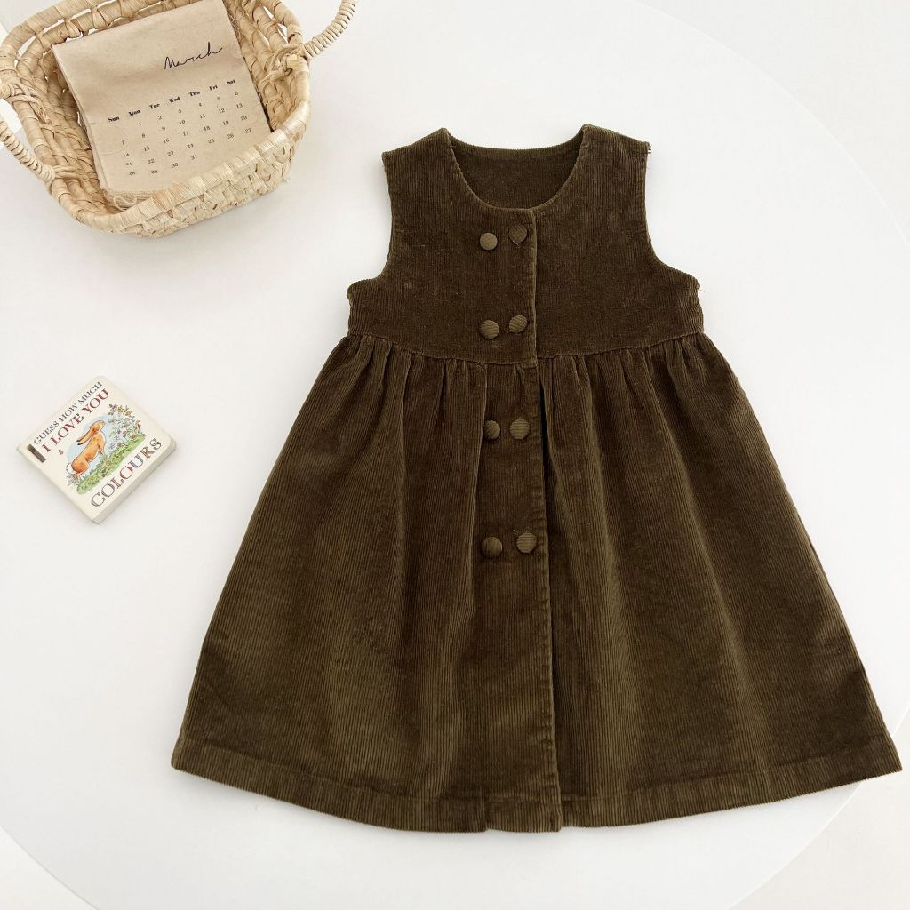 Váy Yếm Bé Gái Hania Kids Váy Nhung Tăm Không Tay Dáng Xòe, Chất Liệu Mềm Mại Cho Bé Đi Học Đi Chơi