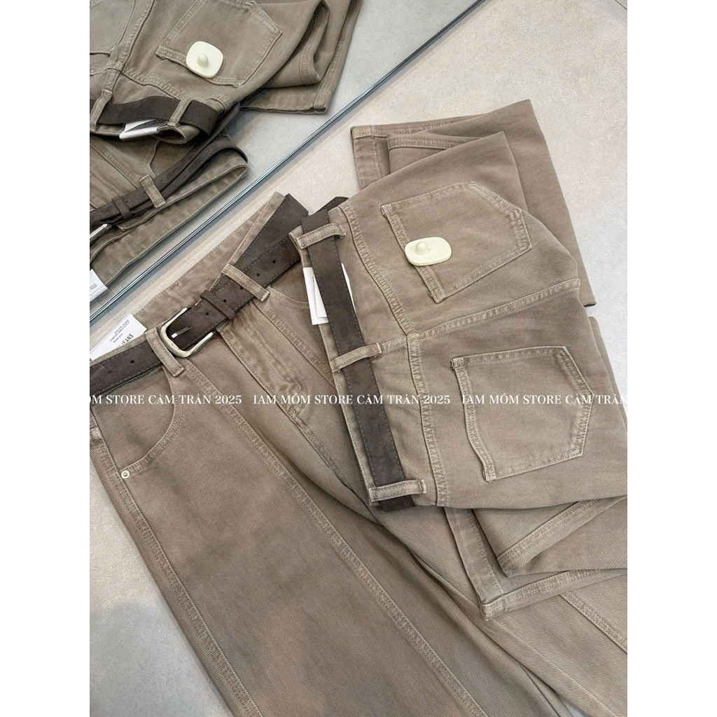 Quần jeans nữ suông can giữa dáng nấm ~ 92cm