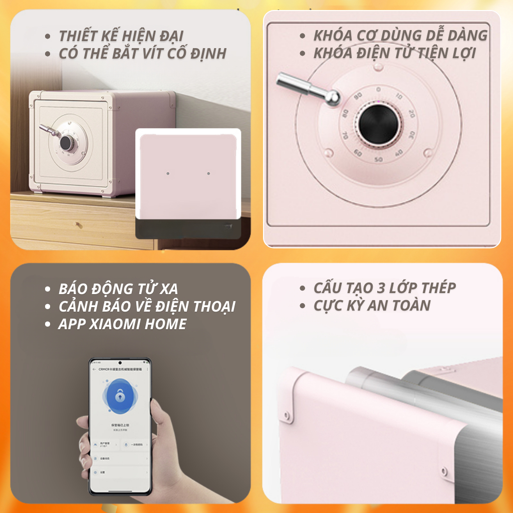 Két sắt mini thông minh Xiaomi CRMCR 30J Nặng 16KG kết nối APP Điện Thoại khóa cơ + điện tử