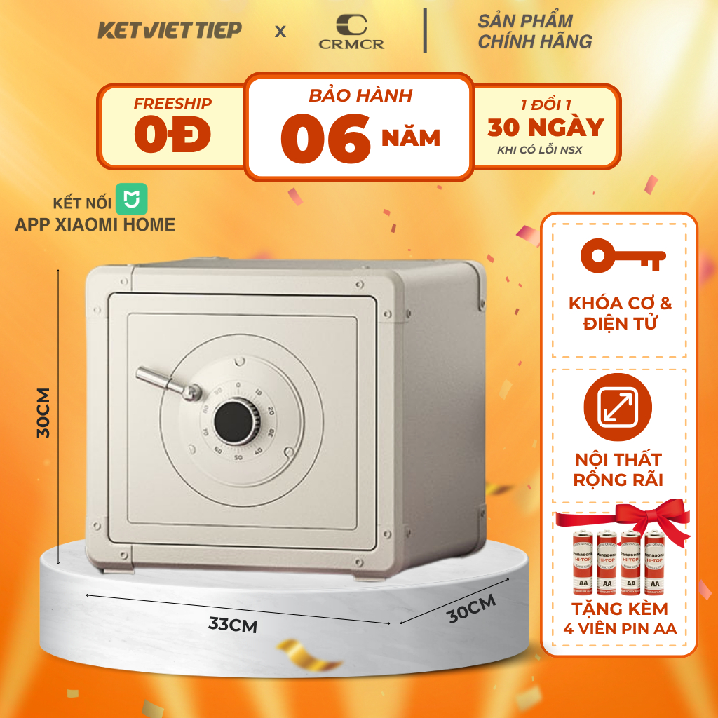 Két sắt mini thông minh Xiaomi CRMCR 30J Nặng 16KG kết nối APP Điện Thoại khóa cơ + điện tử