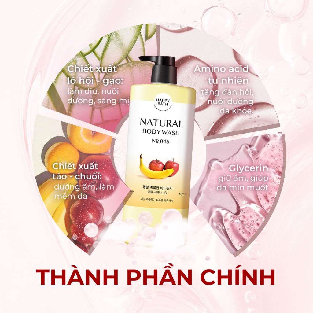 Sữa Tắm Happy Bath Natural An Toàn Cho Cả Mẹ Bầu Và Em Bé, Sữa Tắm Dưỡng Trắng Cho Da Nhạy Cảm 900G
