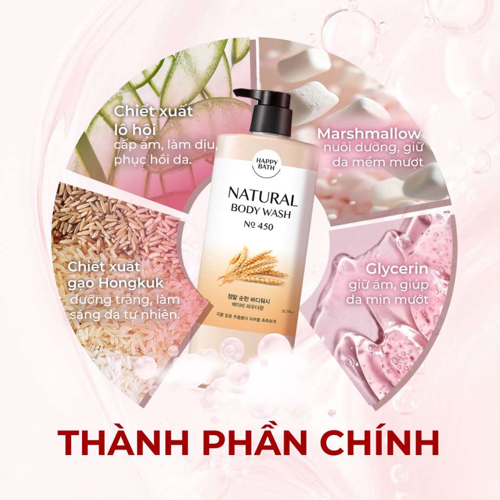 Sữa Tắm Happy Bath Natural An Toàn Cho Cả Mẹ Bầu Và Em Bé, Sữa Tắm Dưỡng Trắng Cho Da Nhạy Cảm 900G