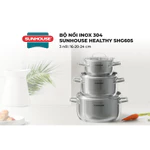 Bộ nồi Inox 304 Sunhouse Healthy SHG605 - Gồm 3 nồi size 16,20,24cm -Đáy từ 3 lớp - Inox 304 - Phù hợp mọi loại bếp — ảnh 3