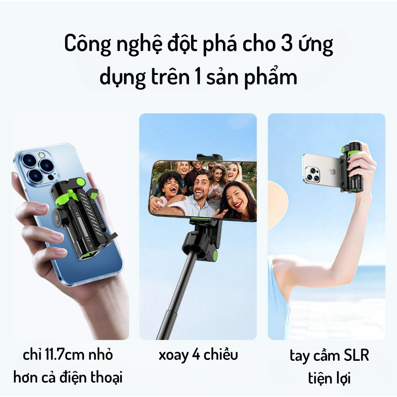 Gậy selfie cho điện thoạ mini YF01 Gậy chụp ảnh 3In 1 Có Bluetooth Tripod quay video Xoay 360 Độ