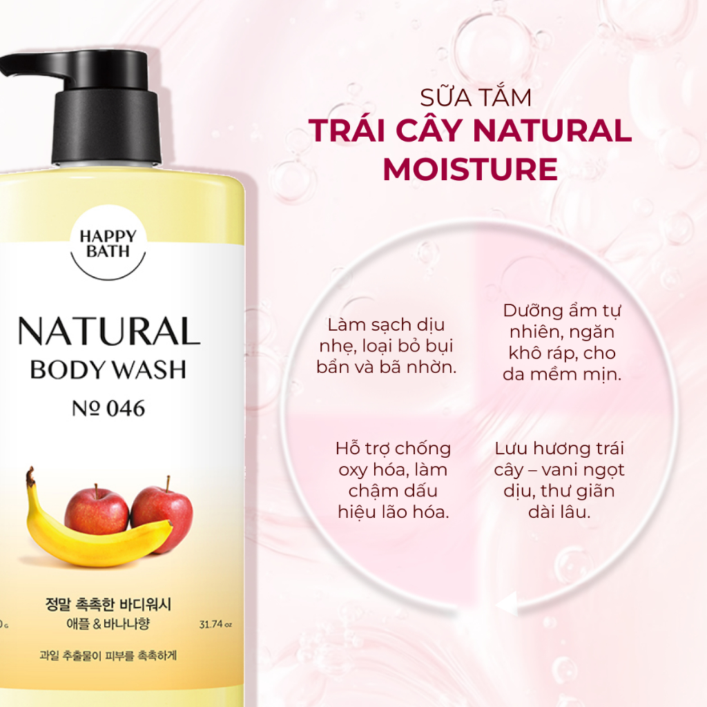 Sữa Tắm Happy Bath Natural An Toàn Cho Cả Mẹ Bầu Và Em Bé, Sữa Tắm Dưỡng Trắng Cho Da Nhạy Cảm 900G