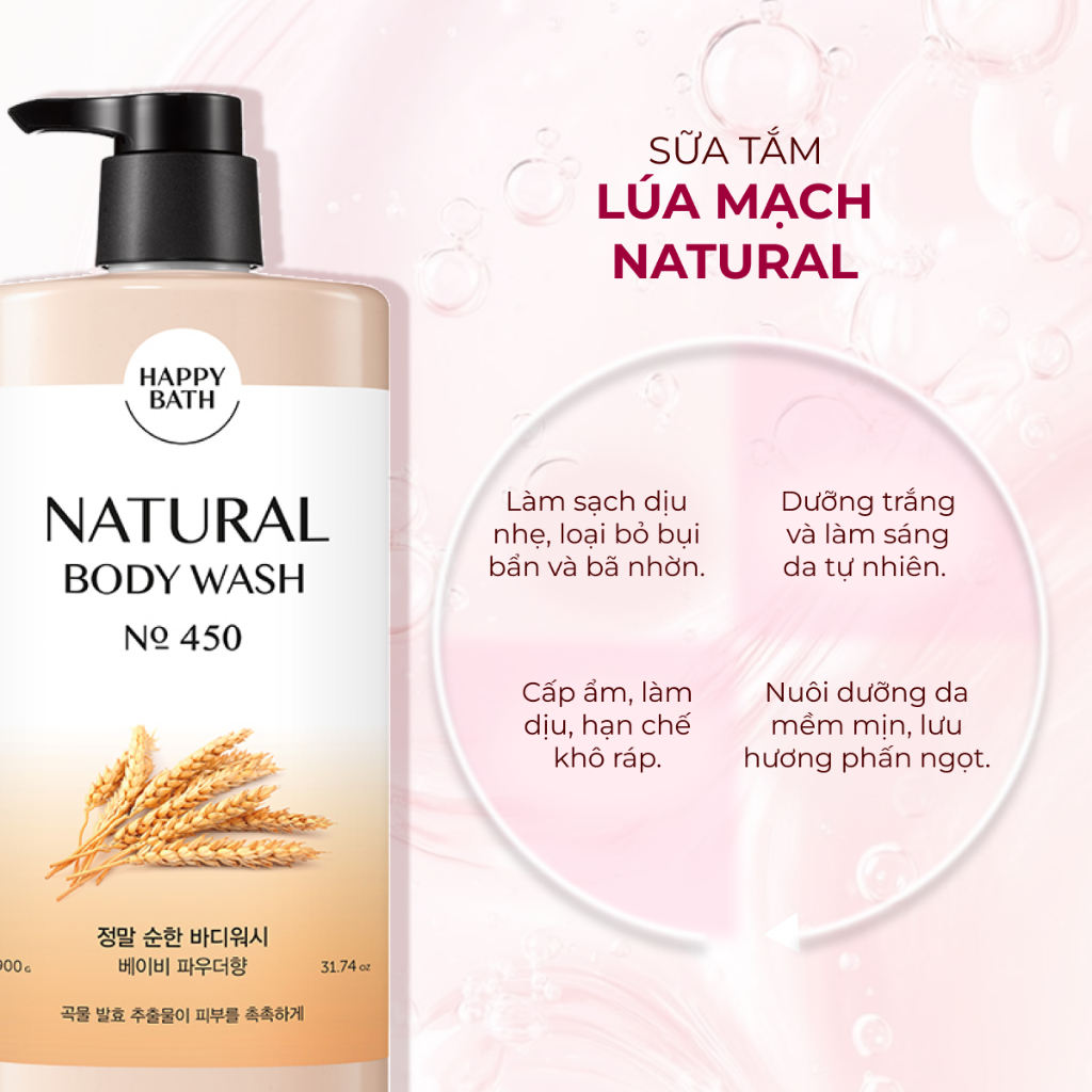 Sữa Tắm Happy Bath Natural An Toàn Cho Cả Mẹ Bầu Và Em Bé, Sữa Tắm Dưỡng Trắng Cho Da Nhạy Cảm 900G