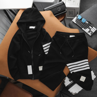 Bộ thể thao nam nữ dài tay màu đen  chất nỉ thu đông quần jogger kèm áo hoodie K1