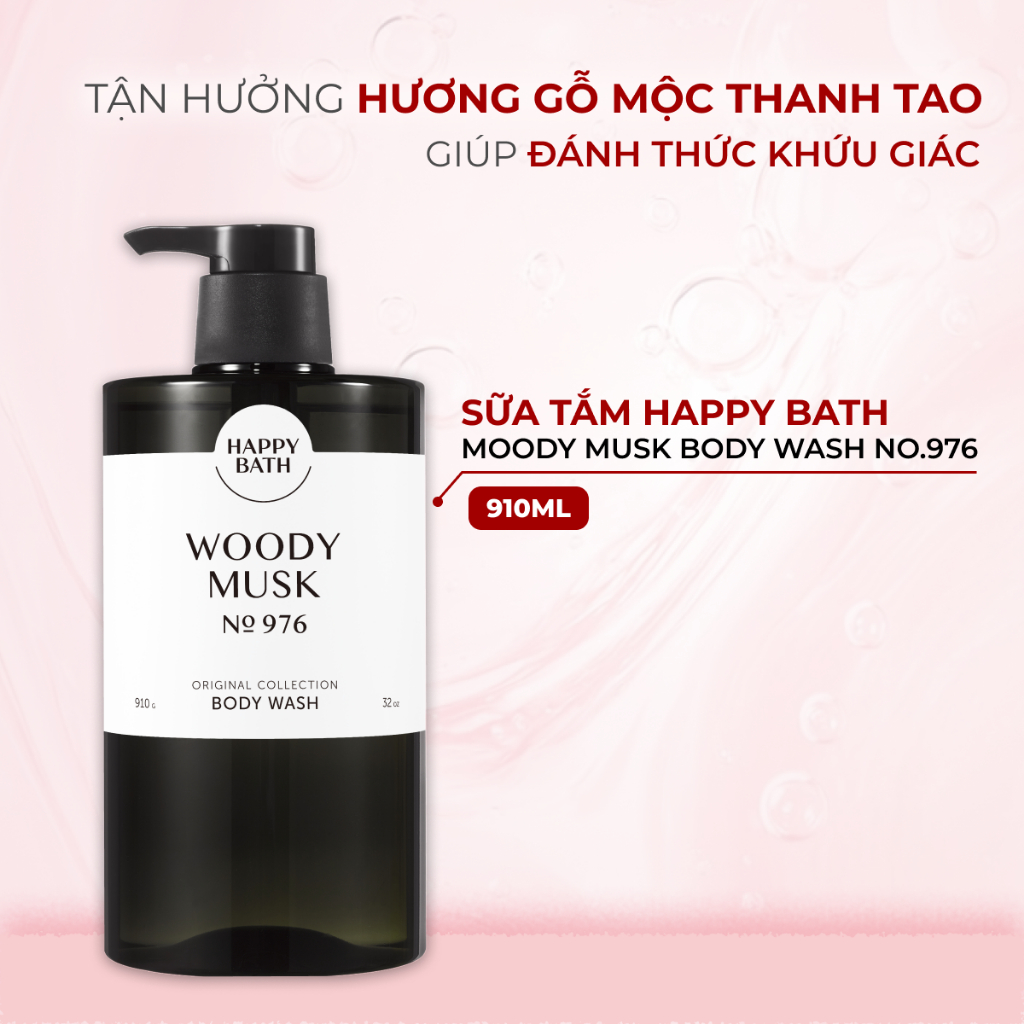 [No.976] Sữa Tắm Happy Bath Lưu Hương Lâu 910g, Hương Gỗ Ấm Áp Pha Xạ Hương Sang Trọng Quyến Rũ