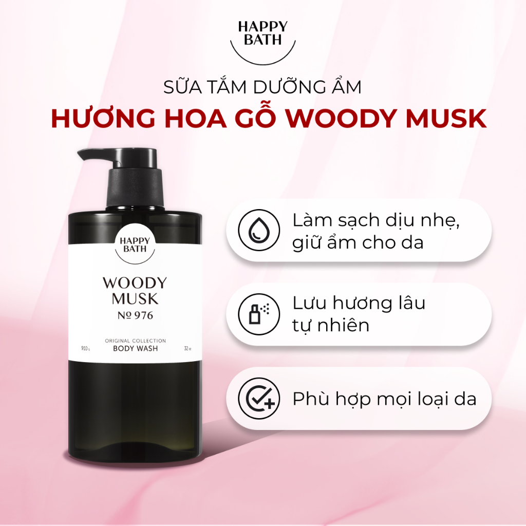 [No.976] Sữa Tắm Happy Bath Lưu Hương Lâu 910g, Hương Gỗ Ấm Áp Pha Xạ Hương Sang Trọng Quyến Rũ