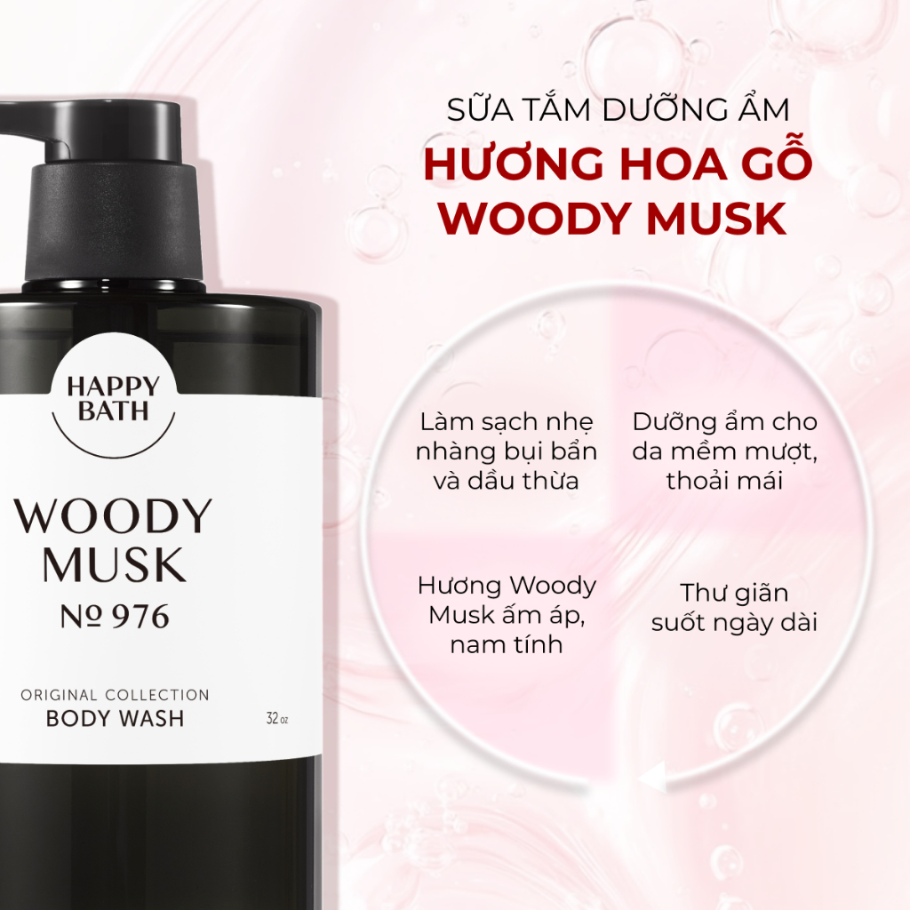 [No.976] Sữa Tắm Happy Bath Lưu Hương Lâu 910g, Hương Gỗ Ấm Áp Pha Xạ Hương Sang Trọng Quyến Rũ