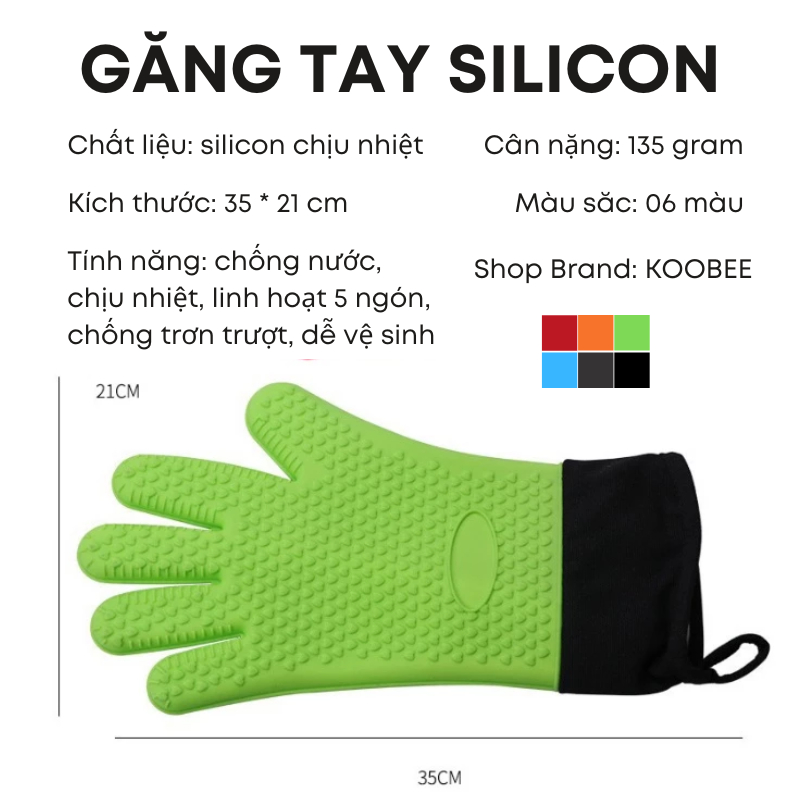 Găng Tay Cách Nhiệt Silicon Cao Cấp KOOBEE - Găng Tay Lò Nướng Làm Bếp Chống Nóng Chịu Nhiệt 230oC | 043