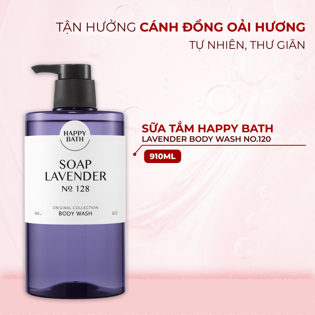 [No.128] Sữa Tắm Happy Bath Cấp Ẩm Dưỡng Trắng Da, Chiết Xuất Oải Hương Giúp Thư Giãn Dễ Ngủ Và Làm Dịu Da 910g