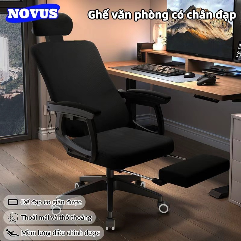 NOVUS Ghế Công Thái Học Gaming Văn Phòng - Xoay Ngả Lưng Gác Chân Thoáng Khí Giá Tốt