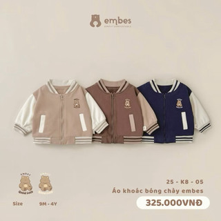 Áo Khoác Bé Trai Embes, Áo Khoác Bomber Phối Màu Chất Nỉ Dày Dặn Mặc Thu Đông Cho Bé Trai Từ 8-18kg