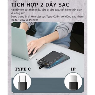 Sạc dự phòng Led 30000mah Sạc nhanh 120W Tích hợp sẵn 2 dây sạc LN và Type C Màn hình hiển thị Pin