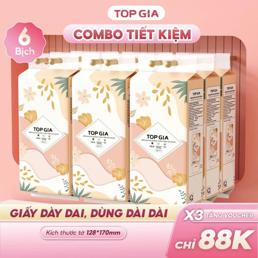 (THÙNG 10 BỊCH) Khăn giấy gấu trúc Top Gia Sắc Hạ, giấy vệ sinh treo tường 1000 tờ 4 lớp dày dặn, mềm mịn