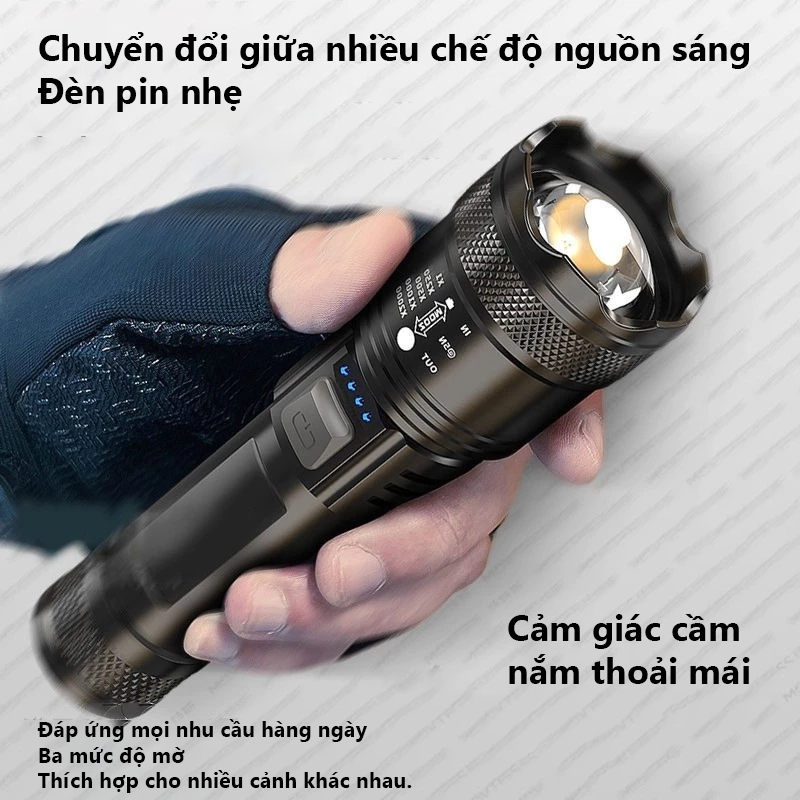 OOKAS Đèn pin Led siêu sáng USB có thể sạc lại Đèn pin có thể phóng to với cho cắm trại ngoài trời