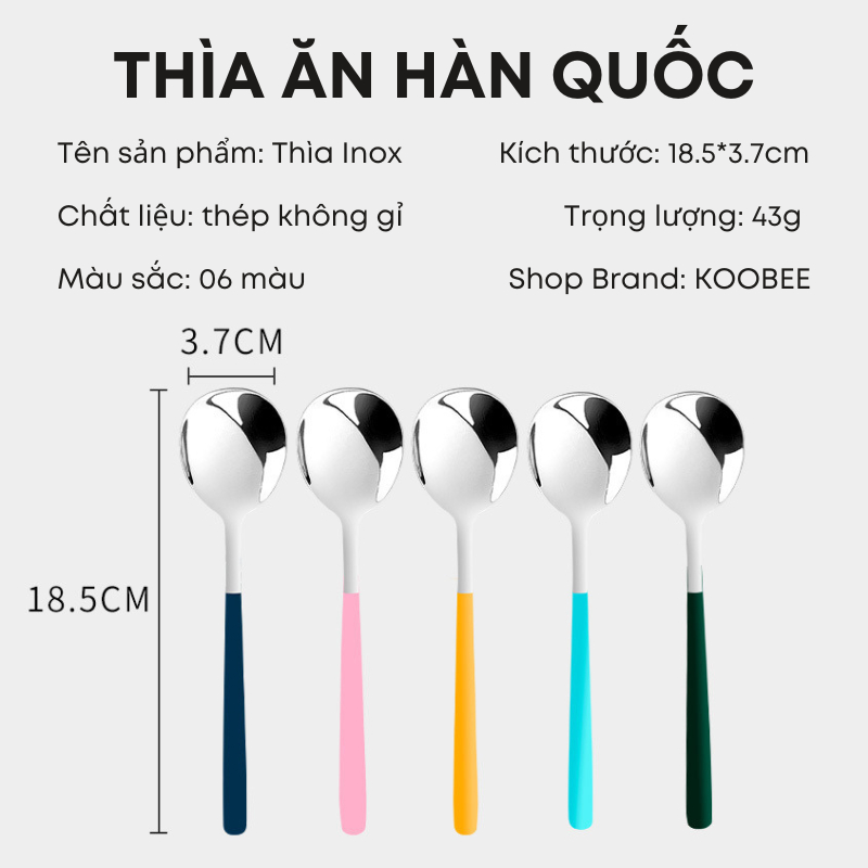 [6 MÀU] Thìa Muỗng Ăn Cơm Cán Dài Inox Không Gỉ Phong Cách Hàn Quốc 18.5cm Cao Cấp | BA29