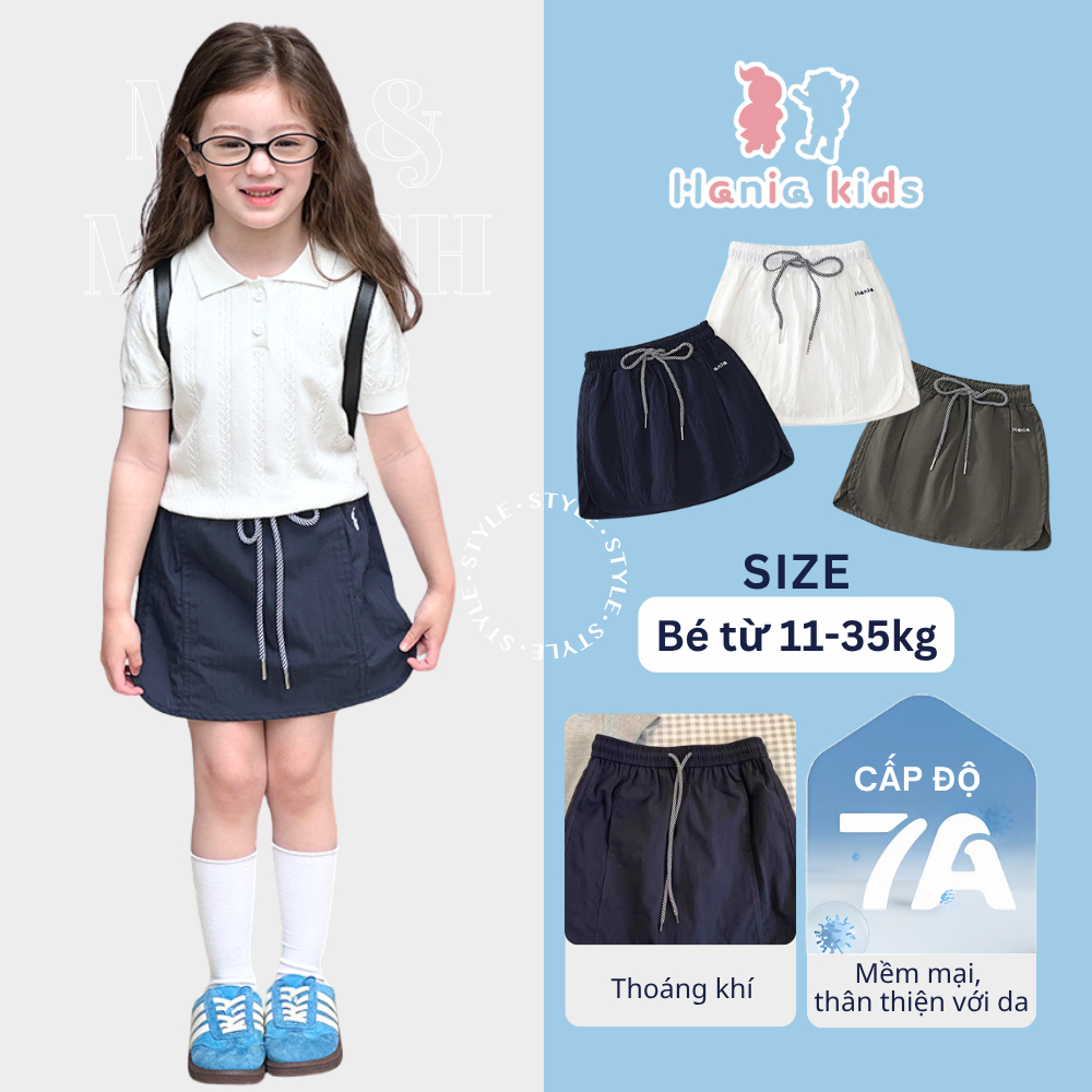 Chân Váy Bé Gái Hania Kids Chữ A Có Dây Rút Xẻ Tà, Thiết Kế Năng Động 3 Màu Cực Xinh