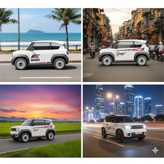 Tổng hợp Bộ tem Ô tô VF3 mẫu xe SPORT dán xe phong cách thể thao, Decal chống nước, chống phai màu, tem xe gia đình