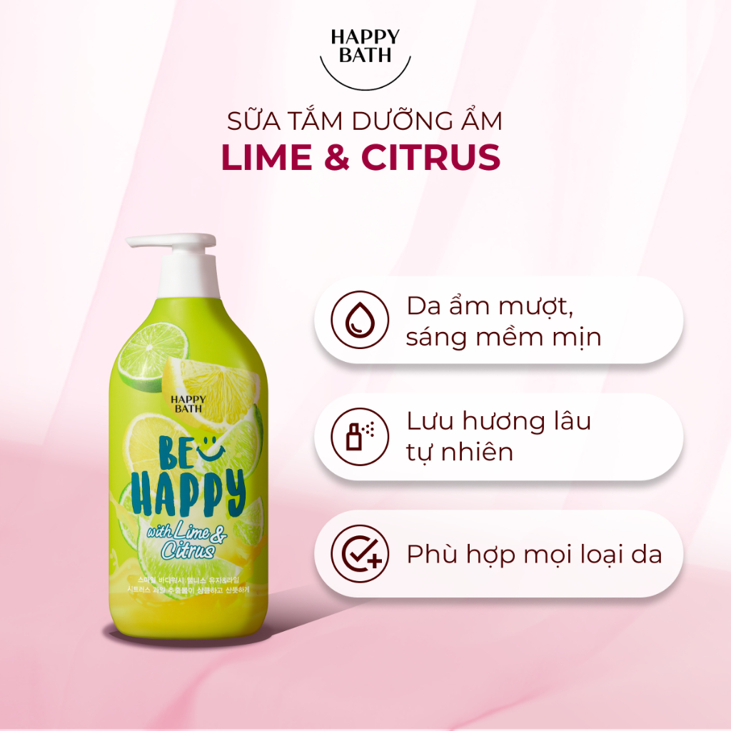 Sữa tắm Happy Bath Be Happy With Lime & Citrus Body Wash Hương Chanh Xanh Tươi Mát Cho Người Nhiều Mồ Hôi Chai 900g