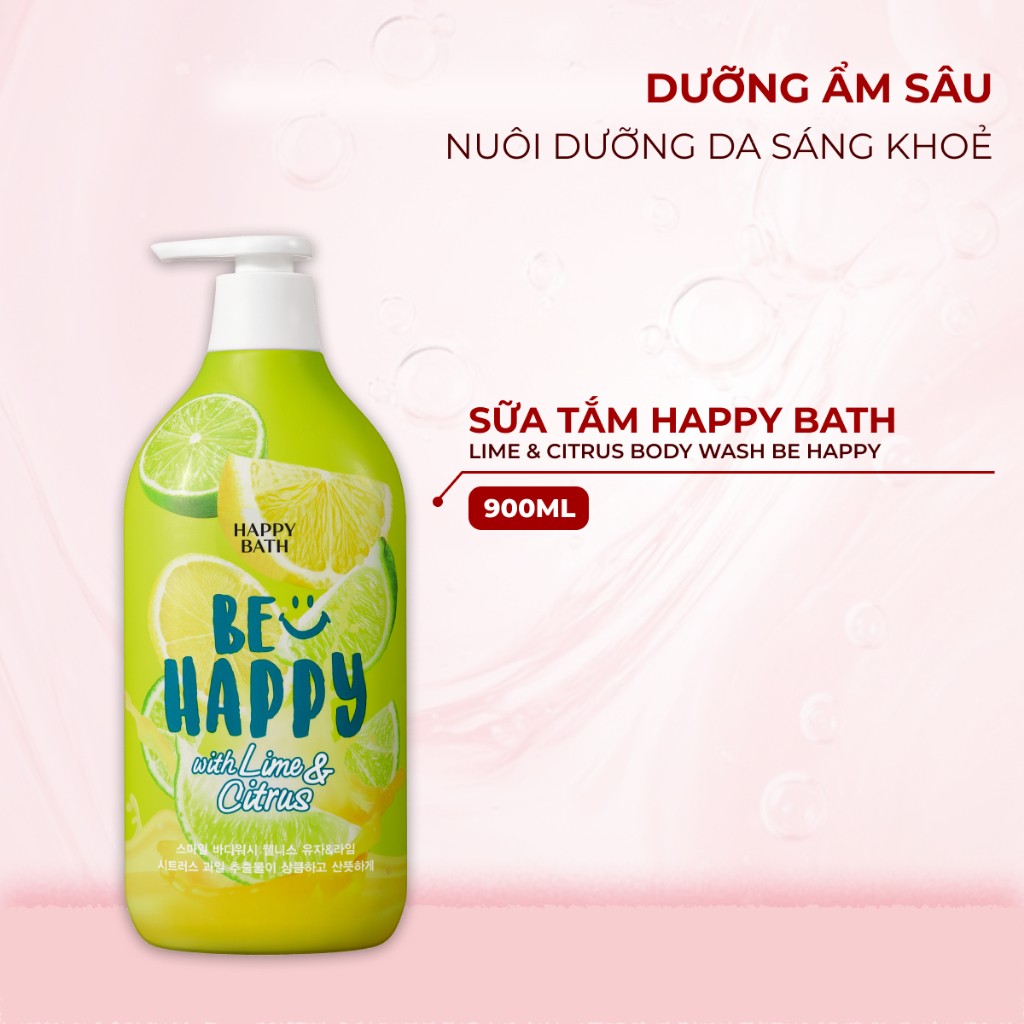 Sữa tắm Happy Bath Be Happy With Lime & Citrus Body Wash Hương Chanh Xanh Tươi Mát Cho Người Nhiều Mồ Hôi Chai 900g