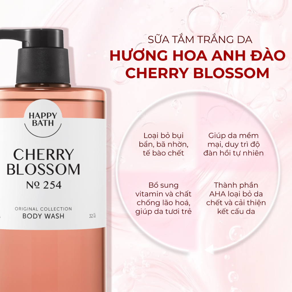 [No.254] Sữa Tắm Happy Bath Chứa AHA Tẩy Da Chết Dịu Nhẹ Se Khít Lỗ Chân Lông, Phù Hợp Cho Da Mụn