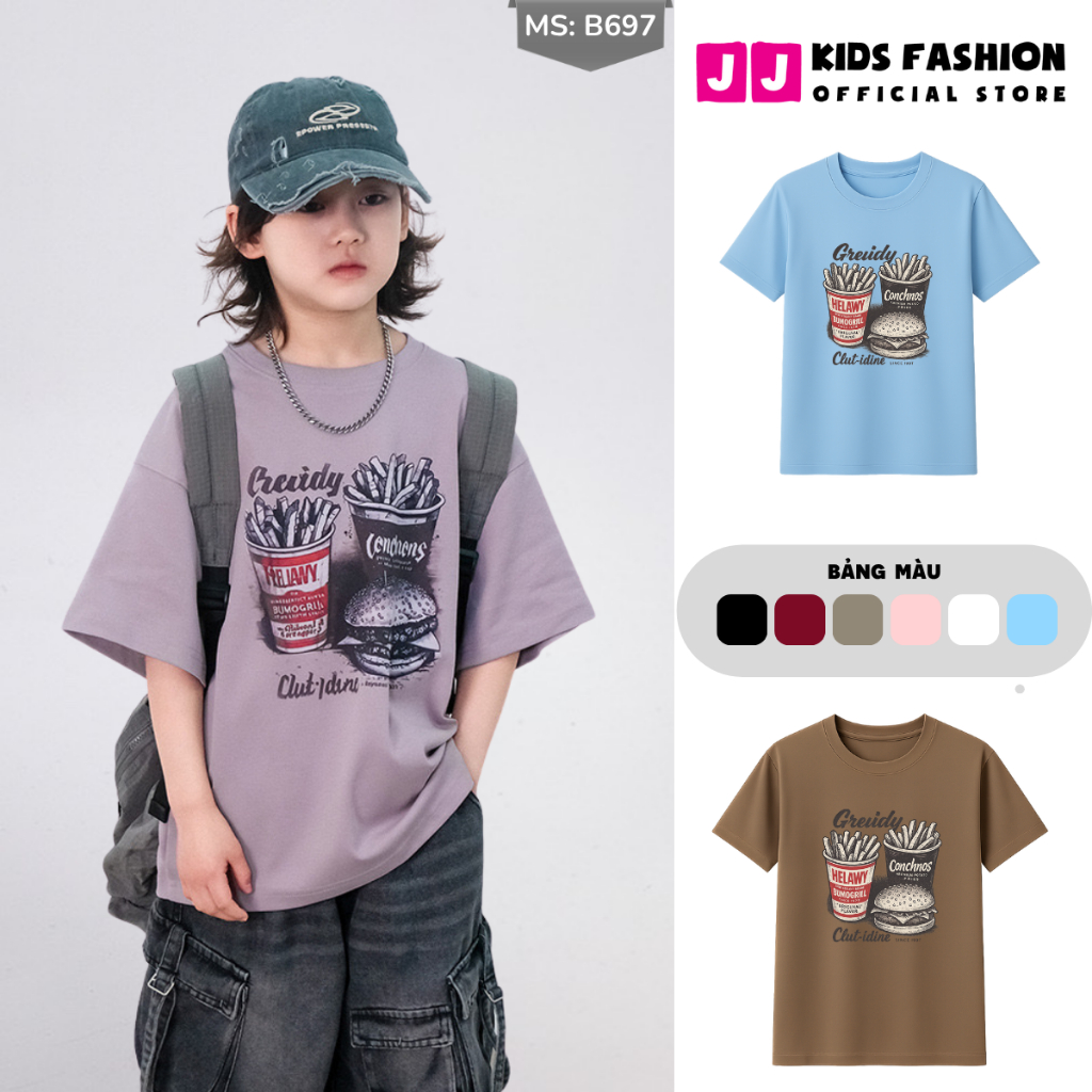 Áo Thun Ngắn Tay Mùa Hè Cho Bé Trai, Bé Gái In Hình Năng Động, Cổ Tròn B697 | JJ Kids Fashion