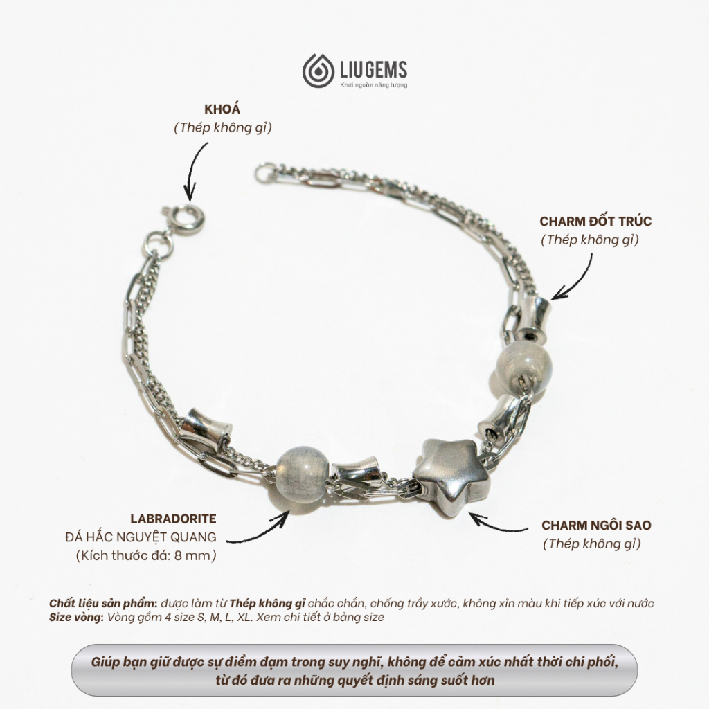 Vòng Tay Thép Không Gỉ Cao Cấp Mix Đá Tự Nhiên 8Ly Liugems Cho Nam Nữ Unisex Forge VT03