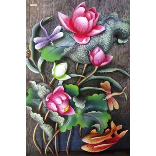 Tranh Lụa Hình Hoa Sen Thanh Khiết (KHỔ DỌC) Phù Hợp Decor Spa, Phòng Thiền Thư Giãn