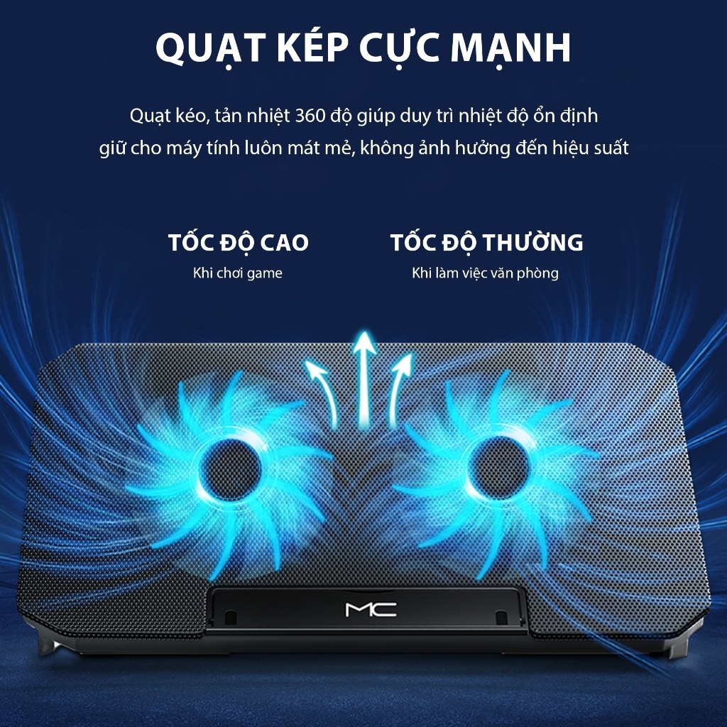 Đế Tản Nhiệt Laptop Q100 8 Quạt Siêu Mát, Giá Đỡ Gấp Gọn 4 Mức Cao Tản Nhiệt Nhanh, Quạt Êm Chống Ồn