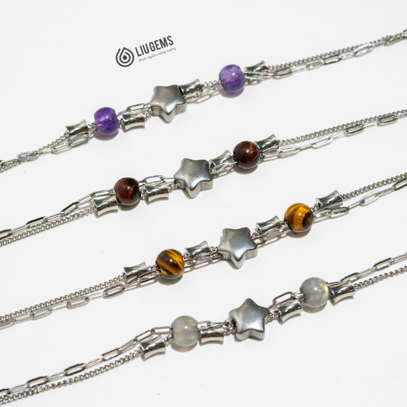 Vòng Tay Thép Không Gỉ Cao Cấp Mix Đá Tự Nhiên 8Ly Liugems Cho Nam Nữ Unisex Forge VT03