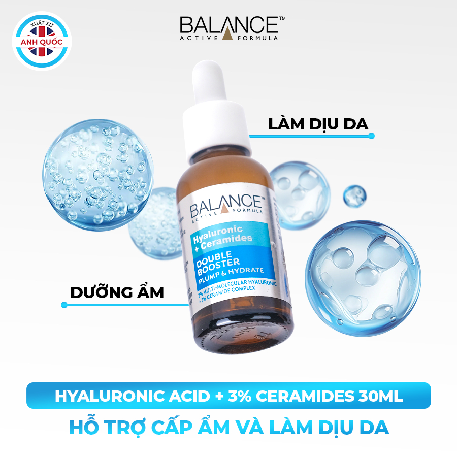 Tinh chất dưỡng ẩm Balance Active Hyaluronic & Ceramides Double Booster 30ml