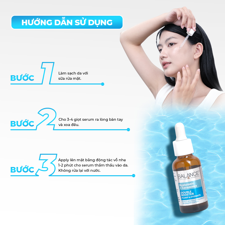 Tinh chất dưỡng ẩm Balance Active Hyaluronic & Ceramides Double Booster 30ml
