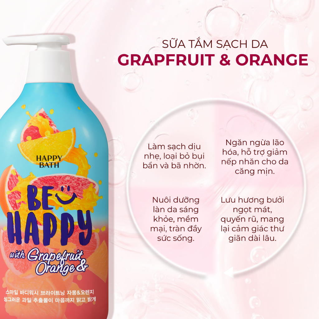 Sữa Tắm Happy Bath Be Happy Dưỡng Trắng Cho Da 900g, Lưu Hương Lâu Cho Các Nàng Thơm Mát Tự Nhiên Sau Khi Tắm