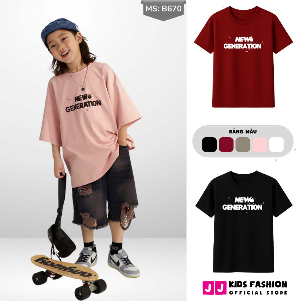 Áo Thun Trẻ Em JJ Kids Fashion NEW GENERATION – Form Rộng Năng Động cho Bé 4–14 Tuổi B670