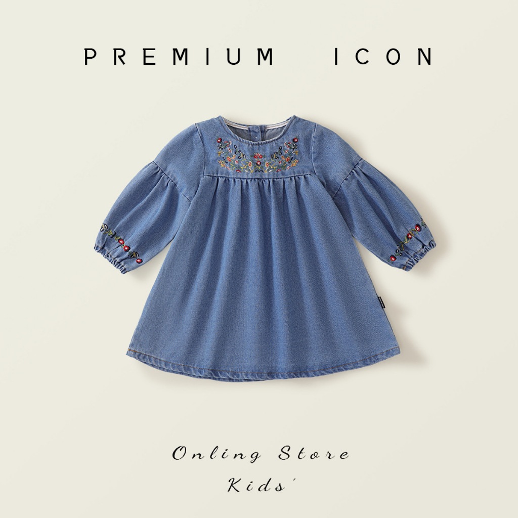 Váy Thu Đông Dài Tay Cho Bé HANIA KIDS Chất Liệu Jean Mềm Dáng Chữ A, Thêu Hoa Dễ Thương