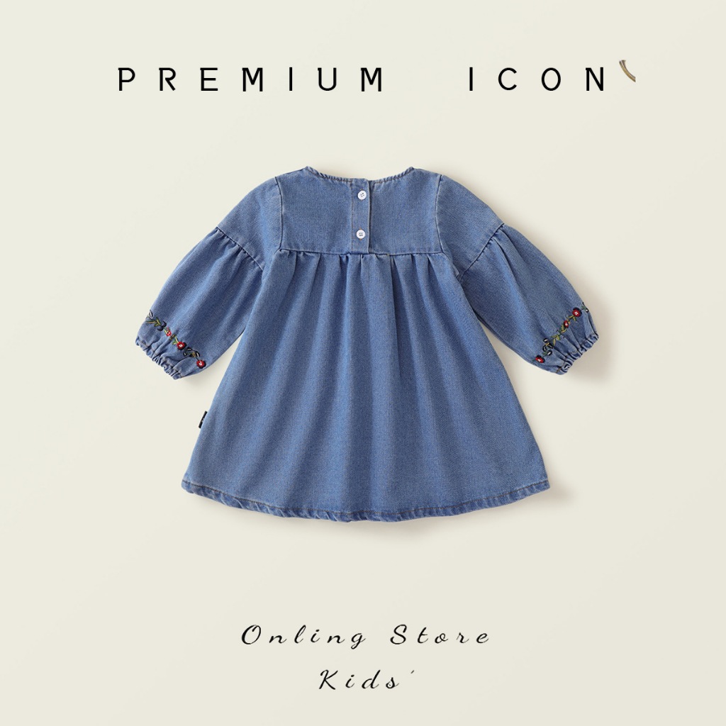 Váy Thu Đông Dài Tay Cho Bé HANIA KIDS Chất Liệu Jean Mềm Dáng Chữ A, Thêu Hoa Dễ Thương