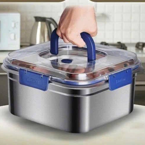 SET 2 HỘP INOX ĐỰNG THỰC PHẨM CÓ NẮP ĐẬY, CÓ QUAI XÁCH, DUNG TÍCH 1800ML