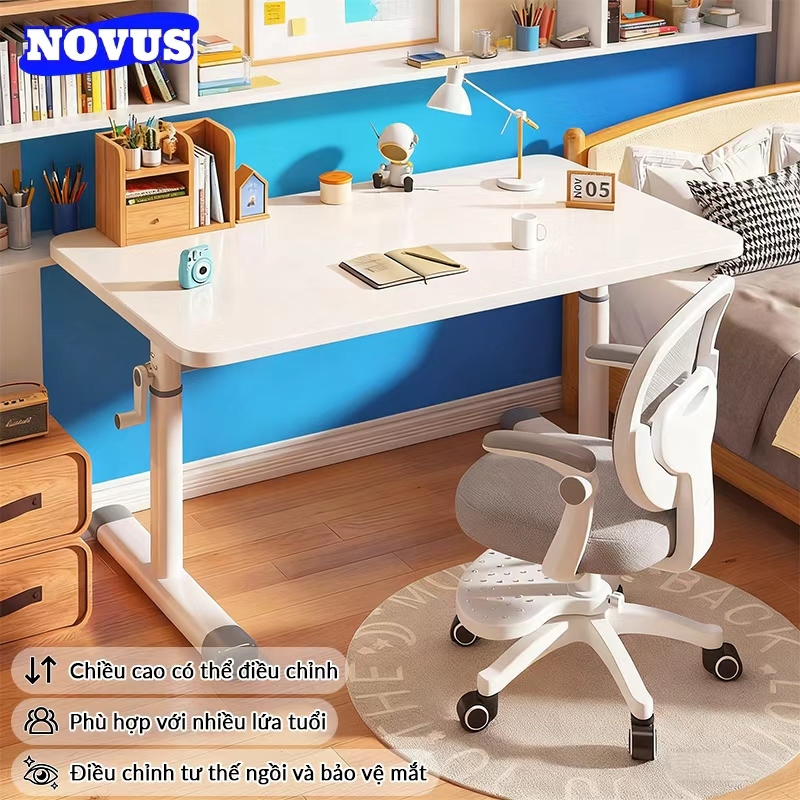 NOVUS Bàn Học Trẻ Em Bảo Mắt - Điều Chỉnh Cao Mượt Góc Bo Tròn An Toàn Mặt Dày Thép Khung Chắn Chắn Dài 1m