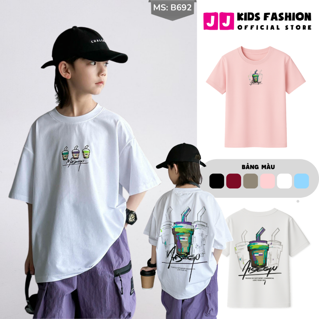 Áo Thun Ngắn Tay Mùa Hè Cho Bé Trai, Bé Gái In Hình Năng Động, Cổ Tròn | JJ Kids Fashion