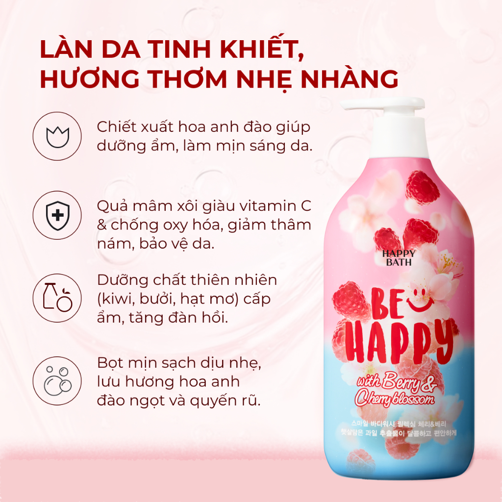 Sữa Tắm Happy Bath Be Happy Dưỡng Trắng Cho Da 900g, Lưu Hương Lâu Cho Các Nàng Thơm Mát Tự Nhiên Sau Khi Tắm