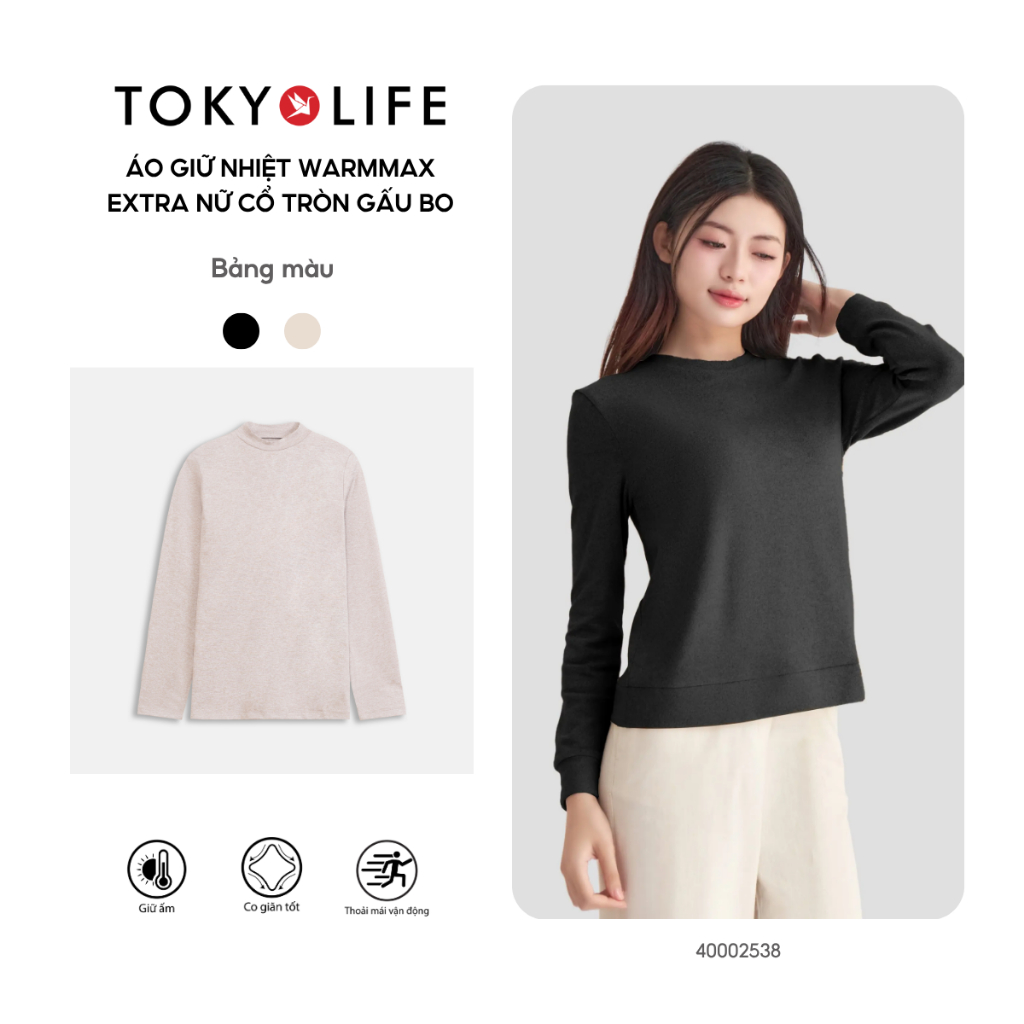 Áo len giữ nhiệt Nữ WarmMax Extra TOKYOLIFE cổ tròn gấu bo vải co giãn ...