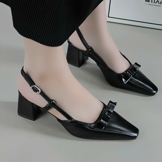 Giày sandal cao gót bít mũi mũi nhọn gót vuông 5P và 7P mềm mại êm chân thoải mái giày bánh bèo mã SandalNoLoli