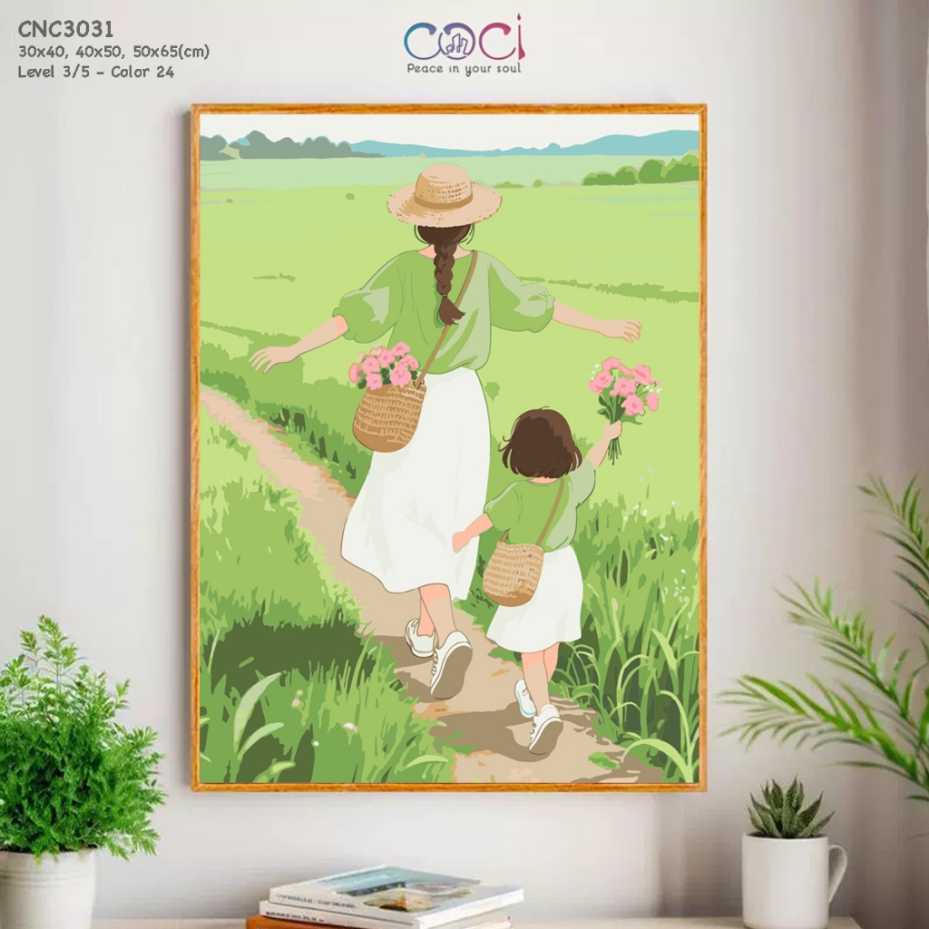 Tranh Số Hóa Tự Tô Màu Theo Số Gia Đình Mẹ Và Con Gái COCI Chữa Lành Dễ Tô Đã Căng Khung CNC3031