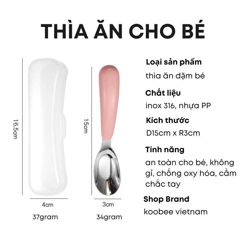 Thìa Ăn Dặm Inox 316 KOOBEE Cho Bé – Tặng Hộp Đựng Cao Cấp | Dùng Ăn Cơm Cháo, Sữa Chua, Váng Sữa | 074