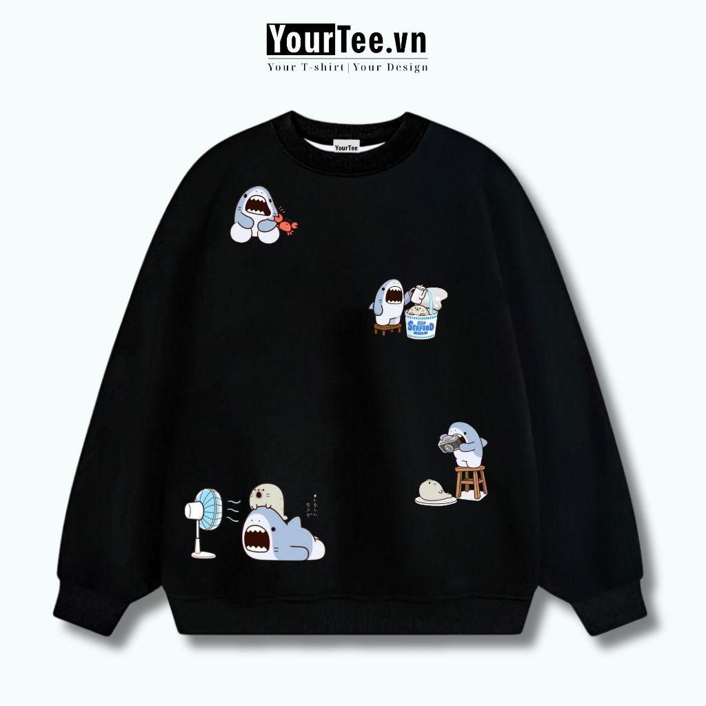 [ÁO SWEATER CÁ MẬP CHILL CHILL] Áo Sweater Nỉ Lót Bông Cotton 350 GSM ĐẸP In CÁ MẬP CHILL Có Hộp + YT New 12